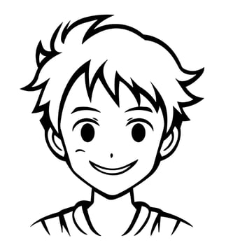 icon of boy in style of vector black and white and manga cartoon