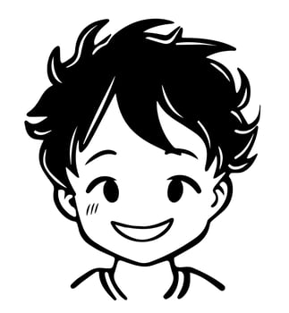 icon of boy in style of vector black and white and manga cartoon