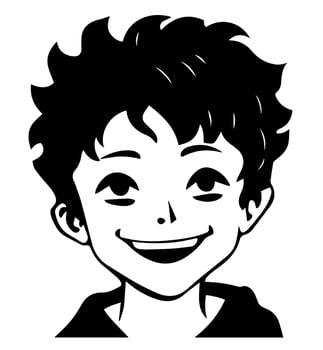 icon of boy in style of vector black and white and manga cartoon