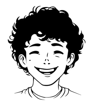 icon of boy in style of vector black and white and manga cartoon