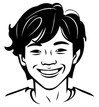 icon of boy in style of vector black and white and manga cartoon