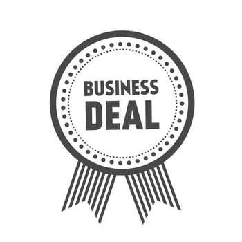 Business deal, banner. Text on badge design. Vector illustration isolated on white background.