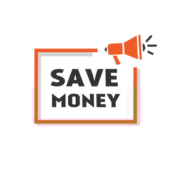 Save money banner template. Badge icon with megaphone design template. Business concept. Modern Vector. vector