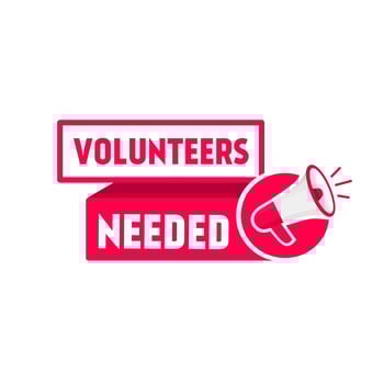 Megaphone with Volunteers needed banner icon design. flat style Vector template.