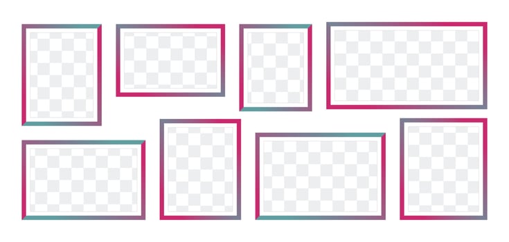 Photo Frames isolated on white background, vector set of elegant color square frames of various sizes. Blank framing for your design.