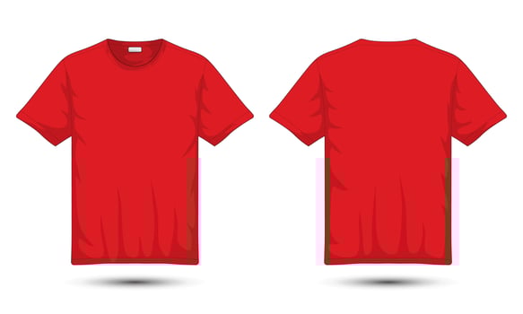 Red T-shirt mockup front and back view. Vector illustration