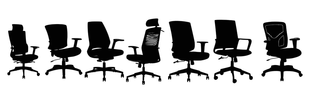Seven Office chairs silhouettes vector Design.