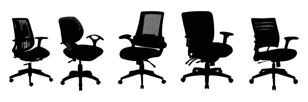 Five Office chairs silhouettes vector Design.