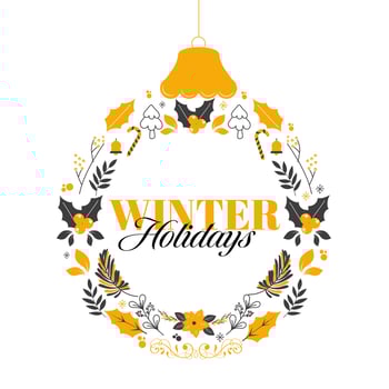 Winter Holidays Lettering Over Bauble Shaped Xmas Wreath Hang On White Background. vector