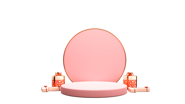 3D Empty Circular Frame With Gift Boxes Against Background. png