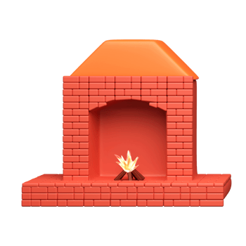3D Rendering Fireplace Icon In Orange Color. png