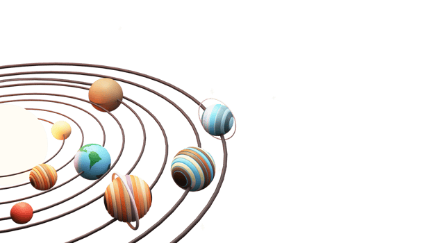 3D Rendering Of Solar System Showing Planets Around Sun Against Background. png