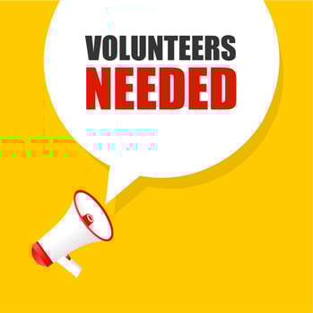 Volunteers needed speech bubble icon megaphone. Volunteering service sign. Flat vector illustration.