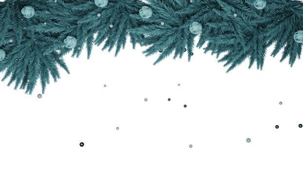 3D Render Of Fir Leaves With Rose Flowers, Balls Decorated Background And Copy Space. png