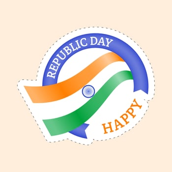 Isolated Happy Republic Day With Wavy Indian Flag Icon Or Sticker Against Peach Color Background. vector