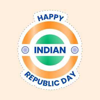 Indian, Happy Republic Day With Circular Flag In Tricolor Sticker Style On Peach Background. vector