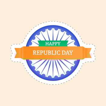 Happy Republic Day, Ashoka Wheel Sticker On Peach Background. vector