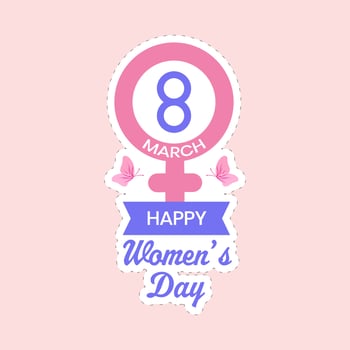 Isolated 8th March Venus Symbol With Happy Women's Day Sticker Against Pink Background. vector