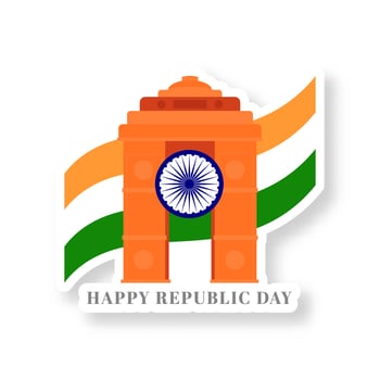 Illustration Of Happy Republic Day, India Gate Monument Tricolor Flag In Flat Style. vector