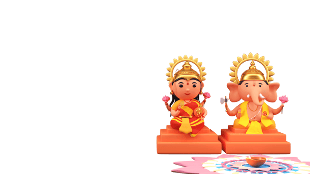 Hindu Mythology Lord Ganesha And Goddess Lakshmi Worshipped Together Against Rangoli Background. png