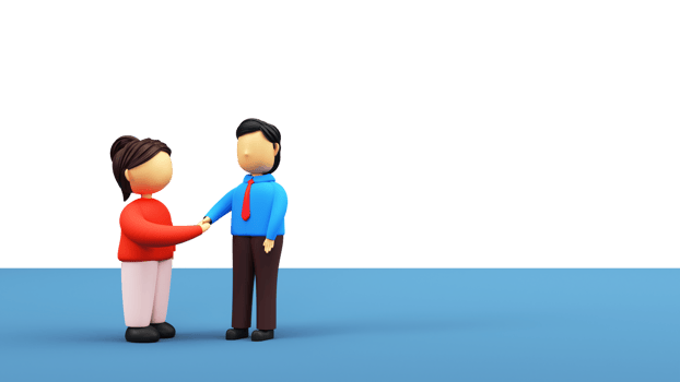 3D Portrait Of Businessman And Woman Shaking Hands Against Background. png