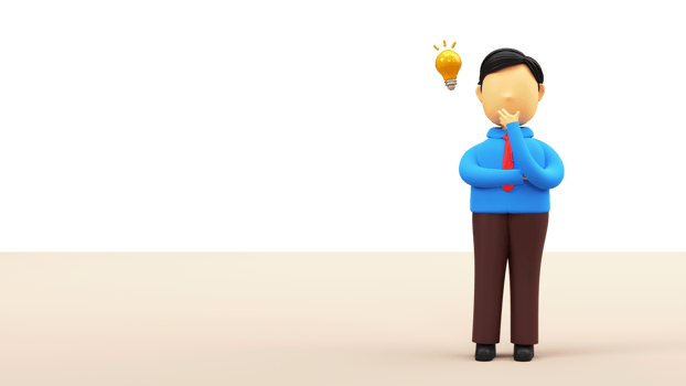 3D Render Of Cartoon Businessman Thinking A Idea Against Background. png