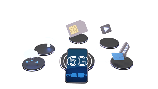 High Speed 5G Network Connected With Cloud Computing, Wifi, Sim Card, Video Play, Chat From Smartphone In 3D Render. png