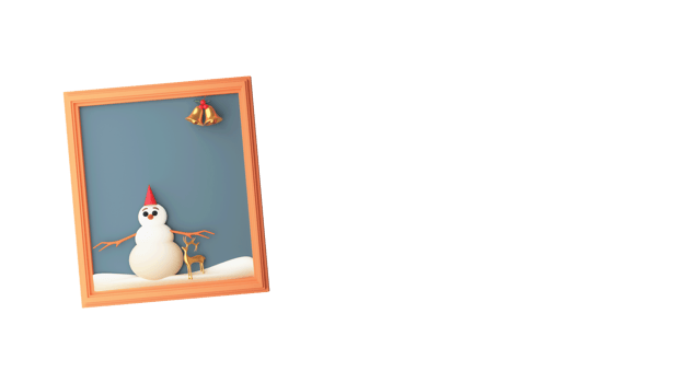 3D Cartoon Snowman Wearing Santa Hat With Golden Reindeer, Jingle Bell Inside Frame And Copy Space. png