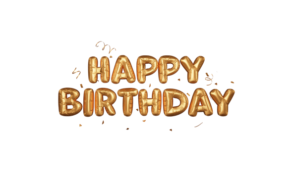 Golden Happy Birthday Text on PNG Background.