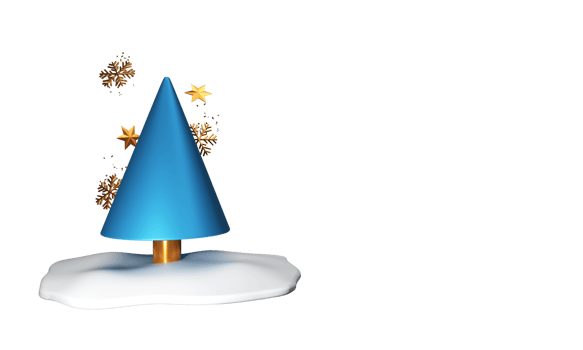 3D Christmas Tree With Golden Snowflakes, Stars, Snowy. png