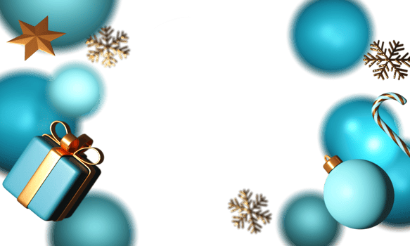 3D Glossy Gift Box With Bauble, Golden Glitter Snowflakes, Star Decorated Background And Copy Space. png