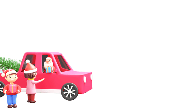 3D Render Of Santa Claus Sitting At Pickup Truck With Offering Gifts To Kids And Copy Space. png