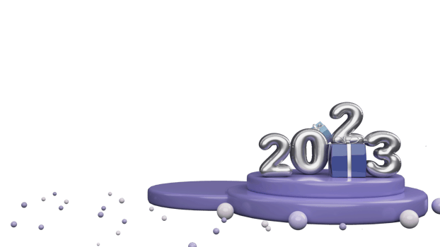 3D Silver Foil 2023 Number With Gift Box Over Podium And Beads Against Background. png
