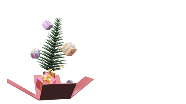 3D Render Of Christmas Or Spruce Tree With Gift Boxes, Candy Canes, Curl Ribbon And Copy Space. png