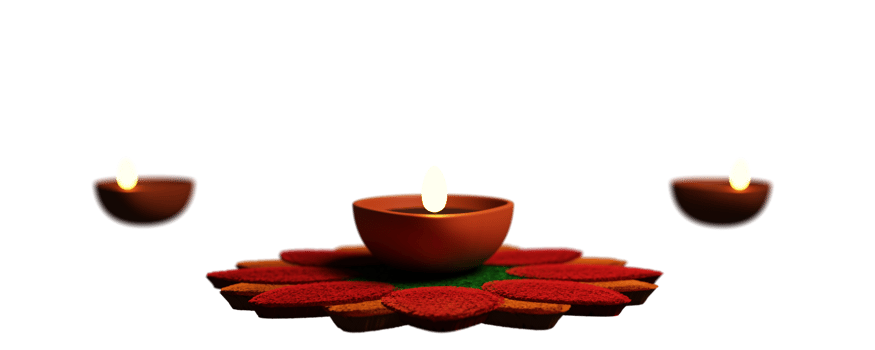 3D Render Of Illuminated Oil Lamp Over Rangoli And Copy Space. png