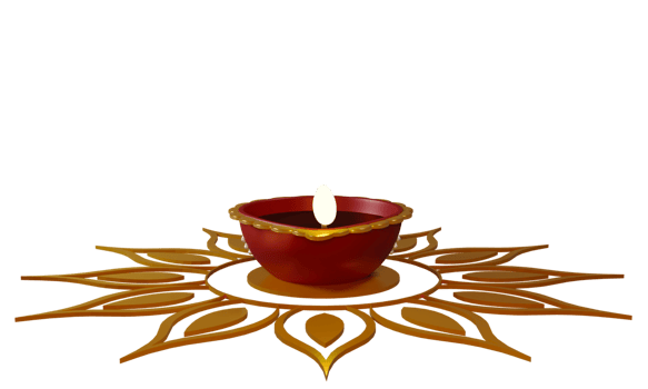 Realistic Lit Oil Lamp Over Golden Rangoli And Copy Space. png