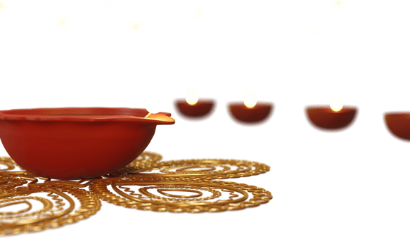 Realistic Illuminated Oil Lamps Over Golden Rangoli Or Mandala And Copy Space. png