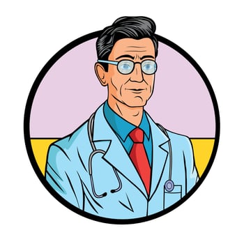 Cheerful male doctor. Vector illustration of a smiling doctor on white background.