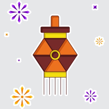 Sticker Style Lantern Hangover Firework Star Grey Background. vector
