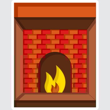 Sticker Style Colorful Decorative Fireplace Icon In Flat Style. vector