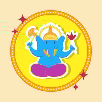 Sticker Style Lord Ganesha Against Yellow Background. vector