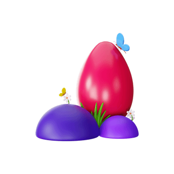 3D Rendering Of Egg With Butterflies, Flowers, Stones. png