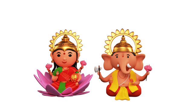 3D Rendering Of Hindu Mythological Lord Ganesha And Lakshmi. png