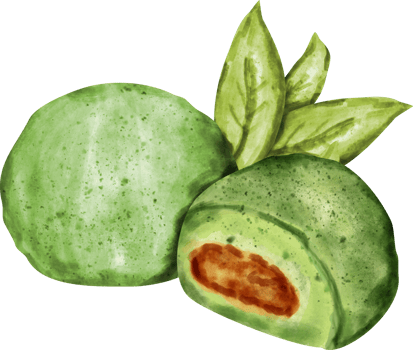 watercolor mochi green tea png