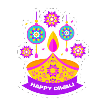 Happy Diwali Concept With Lit Oil Lamp And Mandala Ornament On White Background. vector