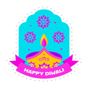 Happy Diwali Celebration Concept With Lit Oil Lamp, Mandala Or Flower On Blue And White Background. vector