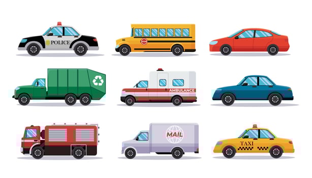 set of car vehicles transport in flat style vector illustration