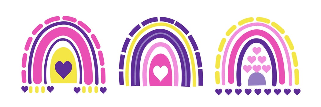 Rainbow set. cute rainbow in pastel colors. cute rainbow with hearts. Vector illustration.