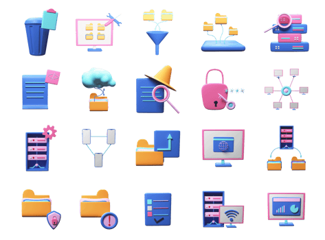 3D Rendering Data Management Platform Tools Collection Over White Background. png