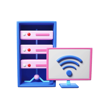 Blue And Pink Wifi Connect Computer For Server Connection 3D Rendering Background. png